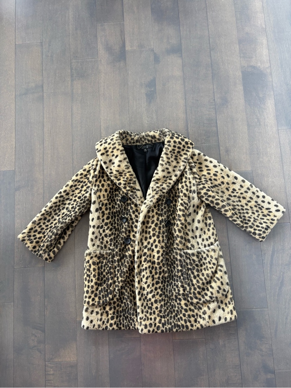 Cropped Sleeve Leopard Faux Fur Coat